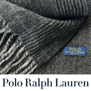 🐑Reversible Plaid Wool Blue Gray Black Scarf | Polo Ralph Lauren Blue Label